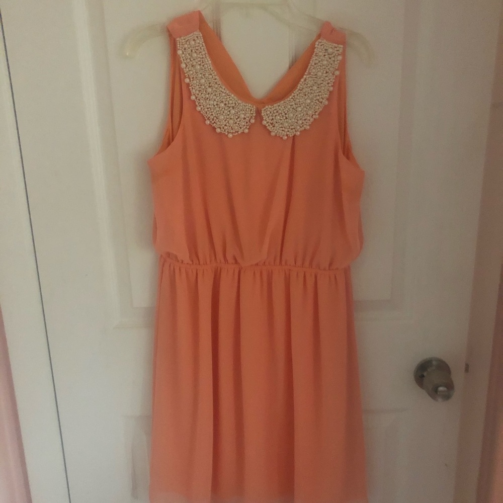 orange pearl collared girls dress